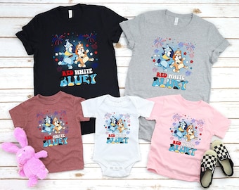 Red White and Blue 4th of July Shirts , Fourth of July Cartoon Shirt, Family Blue Dog Shirt