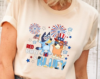Red White Blue 4th of July Shirts , Fourth of July Cartoon Shirt, Blue Dog Shirt