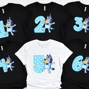 Blue Dog Shirt,Shirts Personalized  Age Shirts 1-2-3-4-5-6-7-8-9-Years Old Toddler,Birthday Boy Family Shirt