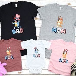 4th of July Family Custom Shirts , Fourth of July Cartoon Shirt, Blue Dog Shirt, Family 4th of July Gift