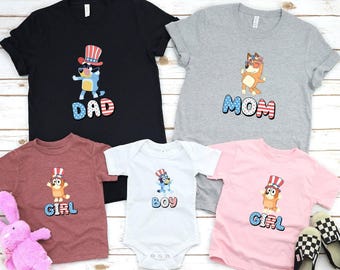 4th of July Family Custom Shirts , Fourth of July Cartoon Shirt, Blue Dog Shirt, Family 4th of July Gift