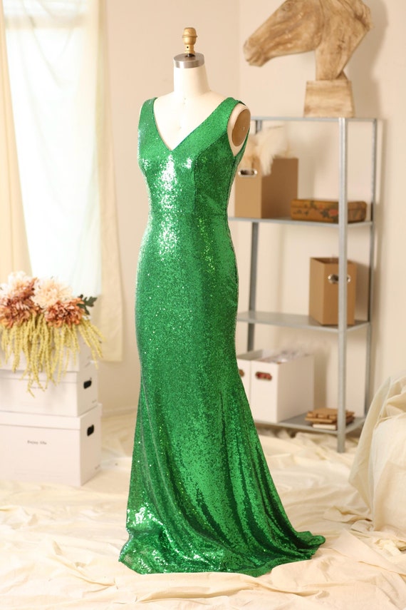 green sequin dress formal Glitter Print One Shoulder Slit Gown by GLS Gloria GL3161 main image 1