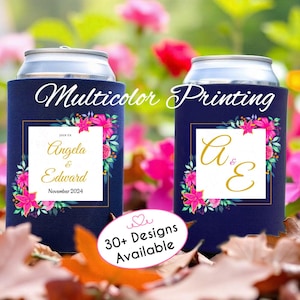 Personalized Bridesmaid Can Cooler Favors, Personalized Coolie, Floral Monogram Can Cooler, Bridal Party Can Cooler