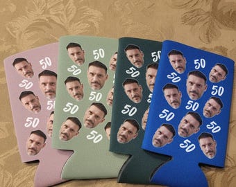 Custom 50th Birthday Can Cooler, 50th Birthday Can Cooler Favors, Personalized 50th Birthday Can Cooler Favor, Personalized Can Cooler