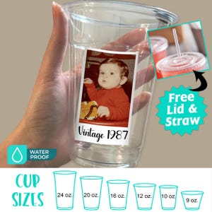 Custom Vintage Plastic Party Cups, Personalized Birthday Cup, Vintage 30th Cups, Personalized Birthday Face Cup, Party Decorations