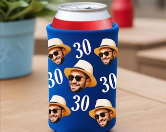 Enfriador de latas personalizado, Enfriador de latas de cumpleaños, Enfriador de latas con foto personalizada, recuerdo de despedida de soltera, Enfriador de latas con cara personalizada, Enfriador de latas
