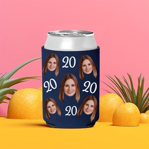 Birthday Can Coolers, 20th Birthday, Custom Birthday Can Cooler bachelorette party favor Custom Face Can Cooler, Soda Can Cover