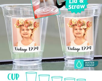 Personalized Face Birthday Party Cups: Custom 30th Birthday Decorations