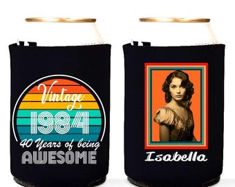Personalized Retro can cooler Any Age Birthday Party Favor Photo Birthday Can Cooler Retro Party Favor