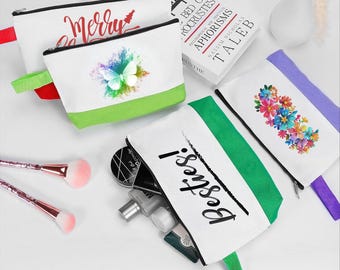 Personalized Cotton Canvas makeup bag, Wedding gift, Multi-Purpose Cosmetic Bag with Zipper Bag, Gifts for Friend, Bridesmaid Proposal Gifts
