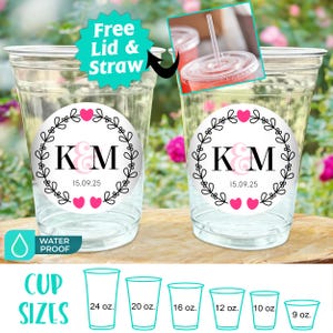 Personalized Plastic Cups for Wedding – Custom Clear Party Cups with Names & Date, Clear Plastic Cups for Reception, Bridal Shower