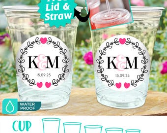 Personalized Clear Plastic Party Cups: Custom Wedding Reception Cups