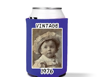 Vintage 1984 Custom Photo & Text Can Cooler | Personalized Party Favor | 40th Birthday, Wedding. Customizable Beer Sleeve