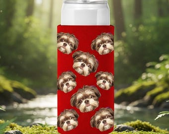 Enfriador de latas con cara de perro personalizado – Regalo personalizado con foto de mascota – Regalo divertido para amantes de los perros – Funda térmica para bebidas – Regalo bonito para mamá o papá perro