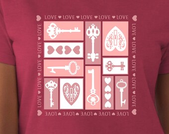 Key to My Heart Valentines Steampunk Keys and Locks Pink, Rose and White Comfort Colors Unisex Garment-Dyed T-shirt