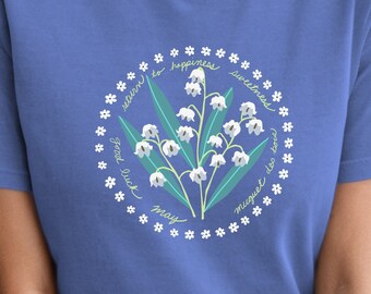 Lilies of the Valley May Birth Month Flower Cottagecore T Shirt Good Luck, Happiness, Sweetness Comfort Colors Unisex T-shirt