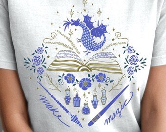 Cute Gothic Dragon Spell Light Colors, Spellbook, Wand, Pendulum, Boho, Whimsical, Magical Comfort Colors Unisex T-shirt