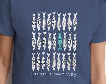 Fish T Shirt, Go Your Own Way, Be You, Beachwear, Hand Drawn Fish Doodles Comfort Colors Unisex T-shirt