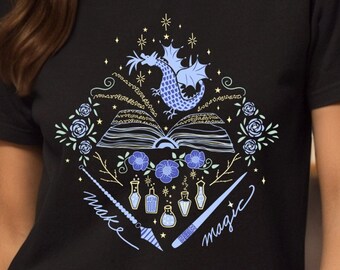 Cute Dragon T Shirt Boho Style Whimsical, Magical Soft Tee with Wands, Pendulums and Potions Comfort Colors Unisex T-shirt