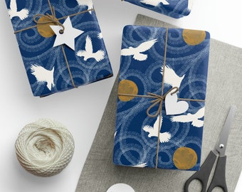 Hawks Fly Blue And Gold Wrapping Paper, Sustainable Matte or Glossy, All Occasions, Birthday, Christmas, Holidays