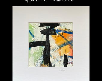 Original Acrylic Abstract Painting, Small Modern Art, Bold & Free #4, 8x8 Matted Gift