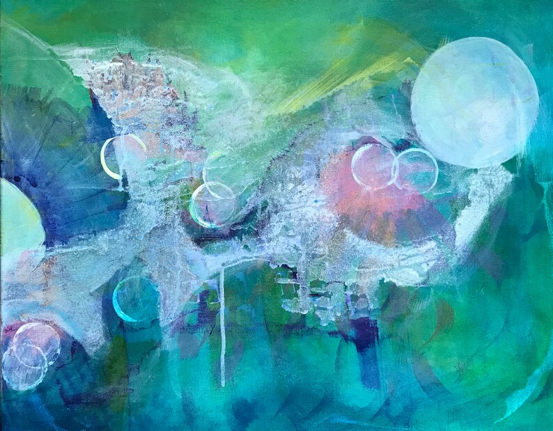Bubble Garden Original Art Whimsical Abstract Painting 16 x 20 by Sandra Saylor Seaman