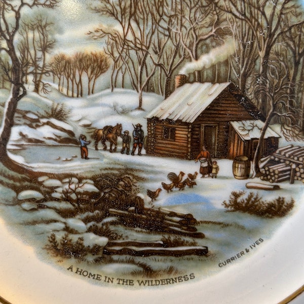 Currier and Ives collectible plate A Home in the Wilderness 8.5in diameter