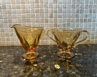 Vintage Gelb/Bernstein-Creme- und Zuckerglas-Set