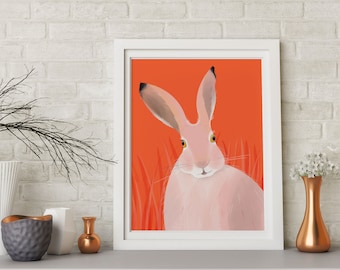 Rabbit Modern Art Print, Colorful Giclée Contemporary Wall Art, Rabbit Poster House Warming Gift, Living Room Office Home Decor