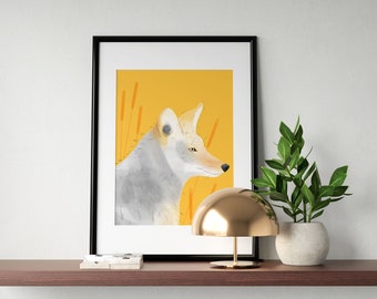 Coyote Modern Art Print, Colorful Giclée Contemporary Wall Art, Coyote Poster Gift For Him, Living Room Office Home Decor