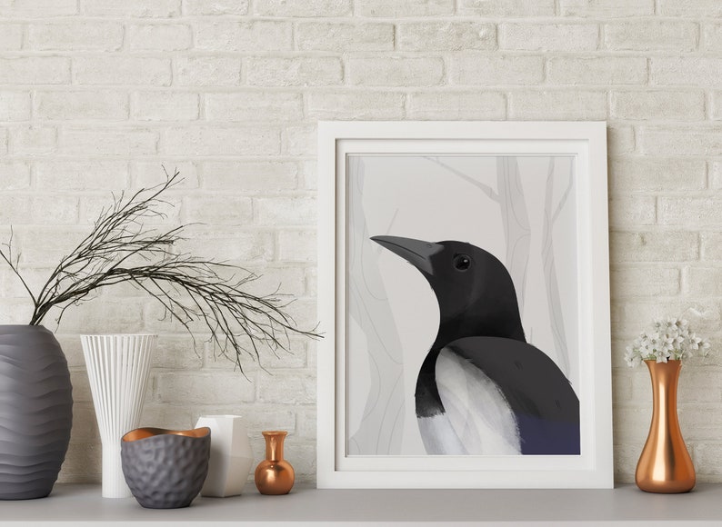 Bird Modern Art Print, Neutral Giclée Contemporary Wall Art, Bird Poster House Warming Gift, Living Room Office Home Decor image 1