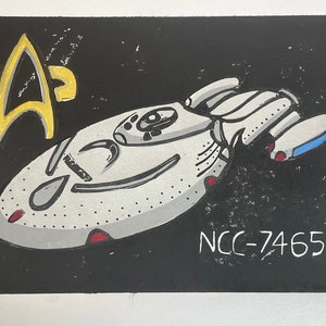 Starship Voyager Star Trek Lino Print - unframed
