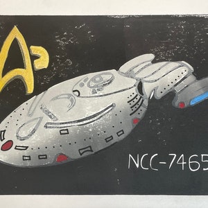 Starship Voyager II Star Trek Lino Print - unframed A4