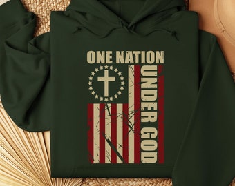 One Nation Under God Flag Hoodie, One Nation Under God Flag 4th Of July Patriotic Christian Hoodie, Gift For Christian, Flag Patriotic Men’s
