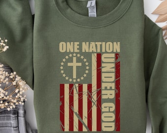 Sudadera con la bandera de One Nation Under God, sudadera cristiana patriótica del 4 de julio con la bandera de One Nation Under God, regalo para cristianos, hombres patrióticos