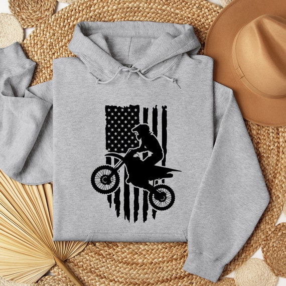 Motocross Dirt Bike, Gift For Dad, Dirt Bike Hoodie, American Flag Hoodie, Dirt Bike Gift Hoodie, Birthday Dirt Bike, Soft Shirt Dad Hoodie,