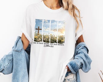 Comfort Colors* He Is Not Here Tee, He Has Risen Tee, Christian Easter Shirt, Jesus Resurrection Tee, Faith Based Shirt, Easter Bunny Shirt,