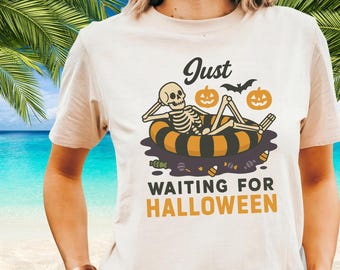 Summerween Skeleton Shirt, Retro Halloween Beach Tee, Spooky Summer Aesthetic Top, Cute Girly Skeleton Vibes, Fall Vacation Skeleton Shirt,