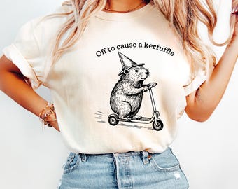 Off To Cause A Kerfuffle Shirt, Funny Groundhog Scooter Tee, Silly Animal Humor Sarcastic T-Shirt, Comfort Colors*