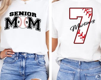 Custom Senior Baseball Mom T-Shirt, Personalized Baseball Mom Tee, Senior Baseball Gift for Mom, Baseball Mama Top, Baseball Mom Custom Tee,