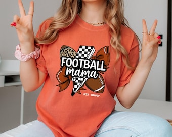 Comfort Colors* Comfort Colors Football Mom Shirt, Personalized Football Mama Tee with Name, Custom Game Day Shirt for Mom, Supporter Top,