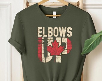 Camiseta canadiense de hockey, camiseta "Elbows Up Canada", regalo para el orgullo canadiense, diseño "True North Strong", "Nunca el estado 51", camiseta patriótica con la hoja de arce