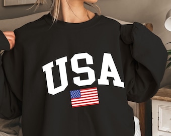 Sudadera con la bandera de EE. UU., sudadera del 4 de julio, sudadera grande de EE. UU., sudadera de verano estadounidense, sudadera con la bandera de EE. UU., regalo patriótico personalizado de EE. UU. para ella, regalo para EE. UU.