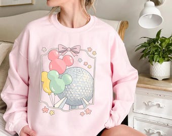 Retro Coquette Bow Epcot Sweatshirt, Disney Trip Sweatshirt, Epcot World Tour 1982 Vintage Pullover, Disney World Family Matching Sweatshirt