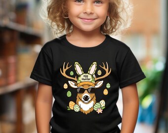 Easter Egg Hunter T-Shirt, Backward Cap Deer Buck Tee, Kids Easter Egg Hunt Tee