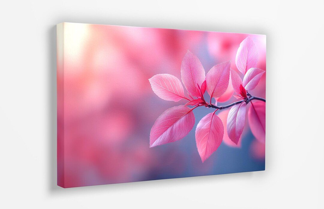 Pink Spring Leaves Canvas Wall Art, Beautiful Tree Branch Nature Poster ...