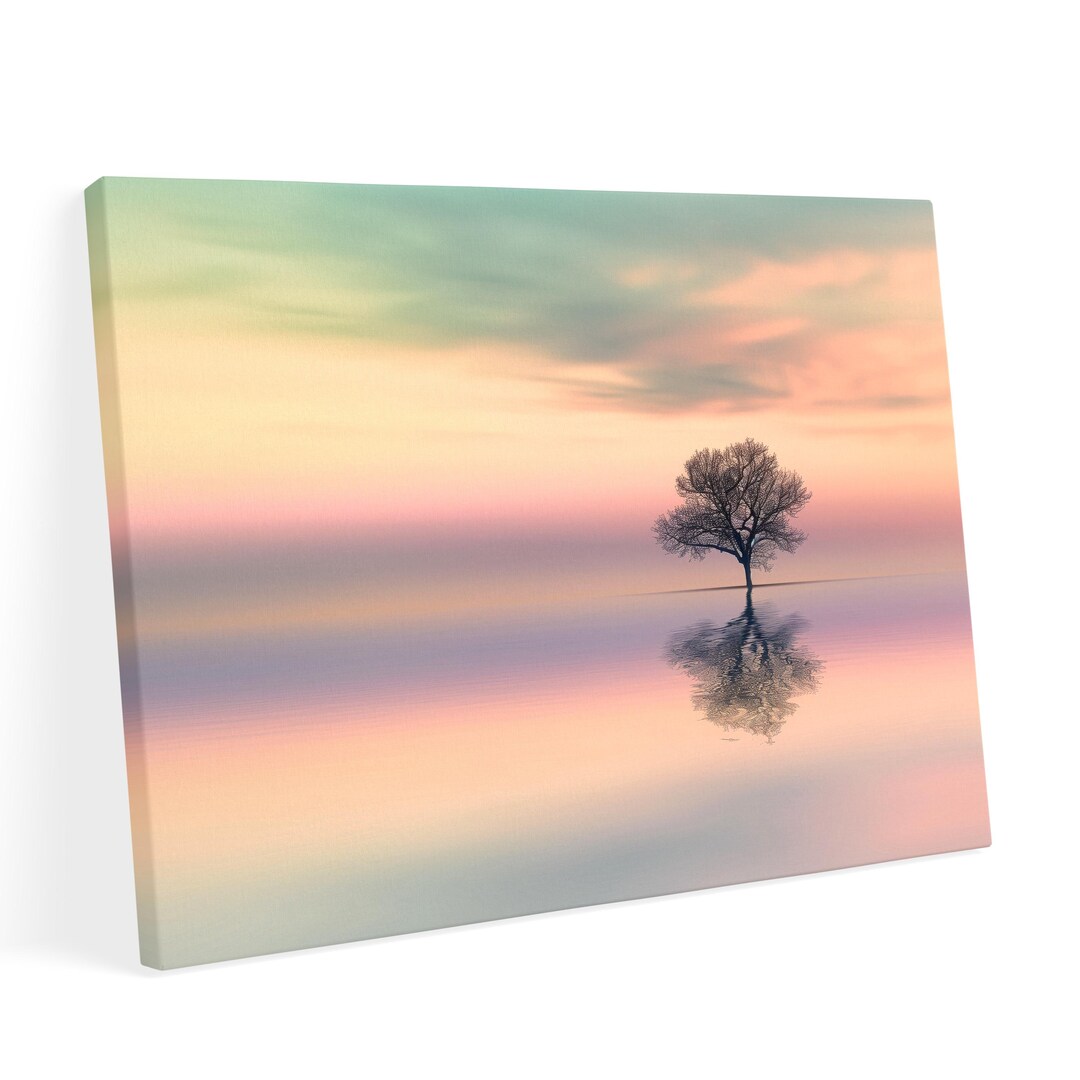 Canvas Wall Art Lone Tree Calm Water Abstract Sky Photography Print ...