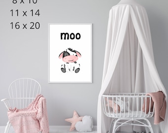 Moo Cow - wall art - nursery decor - digital download print