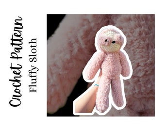 Fluffy Sloth crochet pattern - crochet sloth - digital download - amigurumi pattern