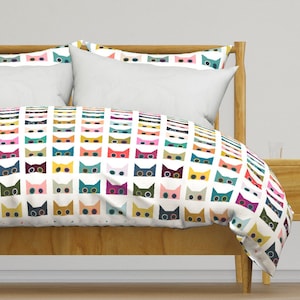Boho Cat Duvet Cover for Cat Lovers, Mid Century Modern Kitsch Design Pattern by Victoria Bright